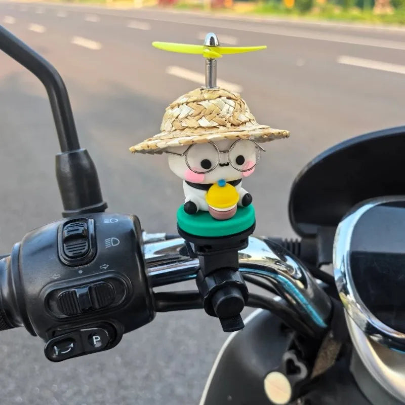 Bubu And Dudu Bike Little Yellow Duck Helmet Car Ornaments Battery Motorcycle Decorative Accessories Anime Figure Model Toy Gift