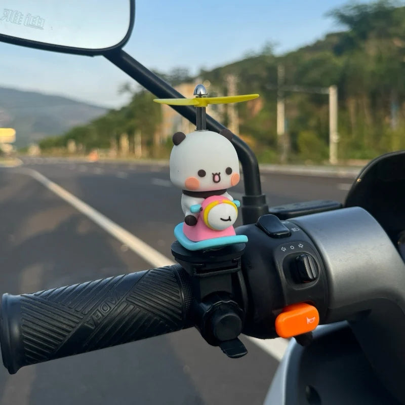 Bubu And Dudu Bike Little Yellow Duck Helmet Car Ornaments Battery Motorcycle Decorative Accessories Anime Figure Model Toy Gift
