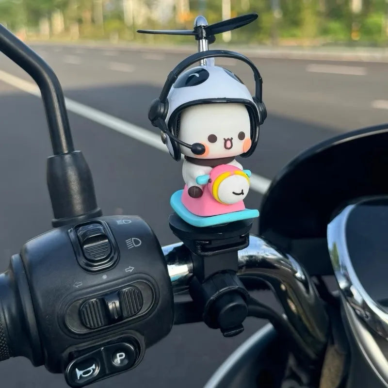 Bubu And Dudu Bike Little Yellow Duck Helmet Car Ornaments Battery Motorcycle Decorative Accessories Anime Figure Model Toy Gift