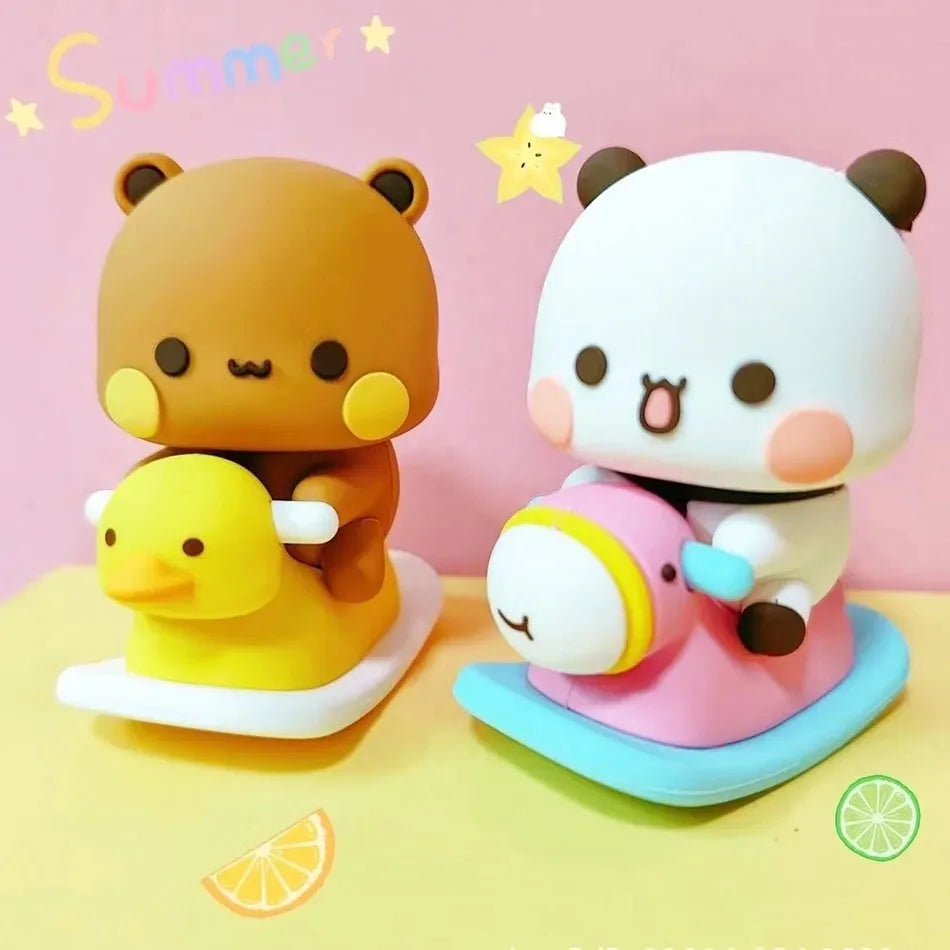 /Cute Kawaii Bubu Dudu Panda Bear Figure Cartoon Exciting Bear Miniatures Collectible Animal Toy Doll Ornament Home Derocation..