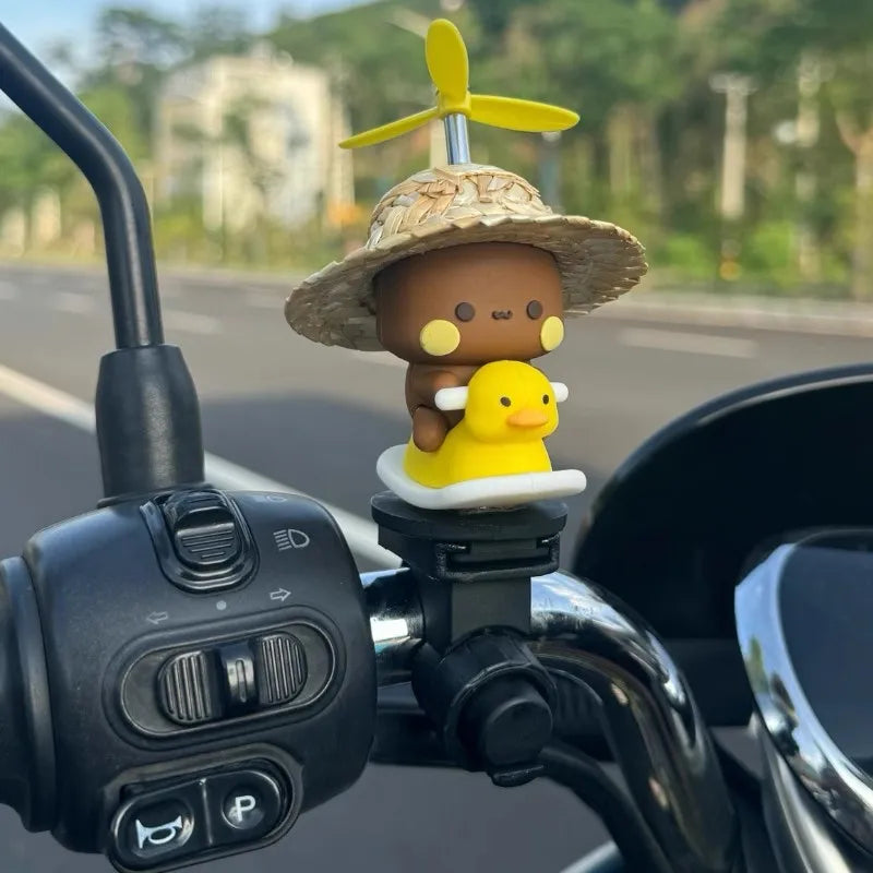 Bubu And Dudu Bike Little Yellow Duck Helmet Car Ornaments Battery Motorcycle Decorative Accessories Anime Figure Model Toy Gift