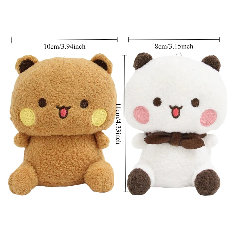 Cartoon Panda Bear Doll Plush Pendant KeyChain Cute Panda Bubu and Dudu Pendant Dolls Couple Gift Kawaii Fluffy Brown Bear Toy