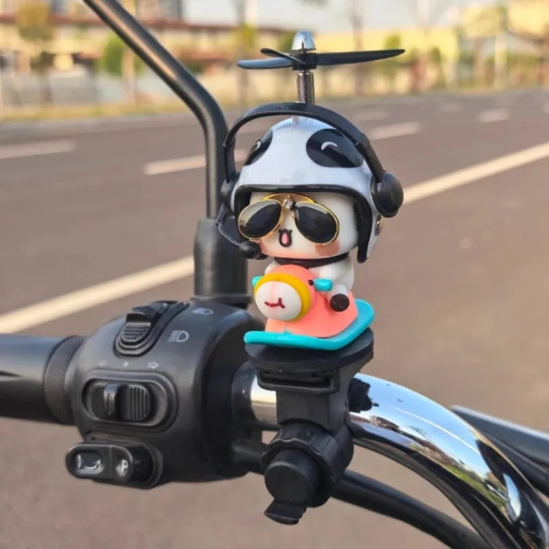 Bubu And Dudu Bike Little Yellow Duck Helmet Car Ornaments Battery Motorcycle Decorative Accessories Anime Figure Model Toy Gift