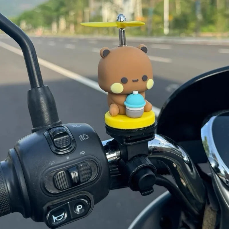 Bubu And Dudu Bike Little Yellow Duck Helmet Car Ornaments Battery Motorcycle Decorative Accessories Anime Figure Model Toy Gift