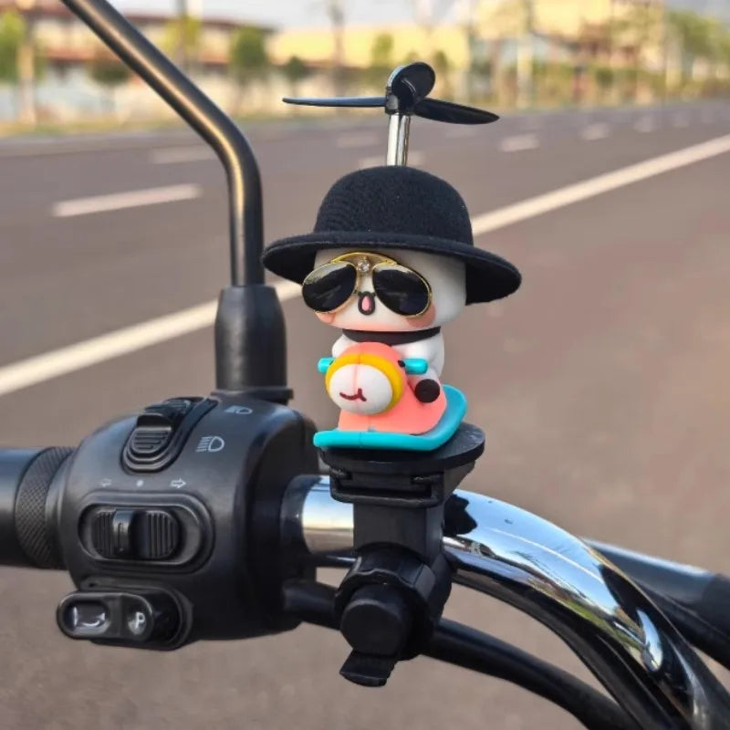 Bubu And Dudu Bike Little Yellow Duck Helmet Car Ornaments Battery Motorcycle Decorative Accessories Anime Figure Model Toy Gift