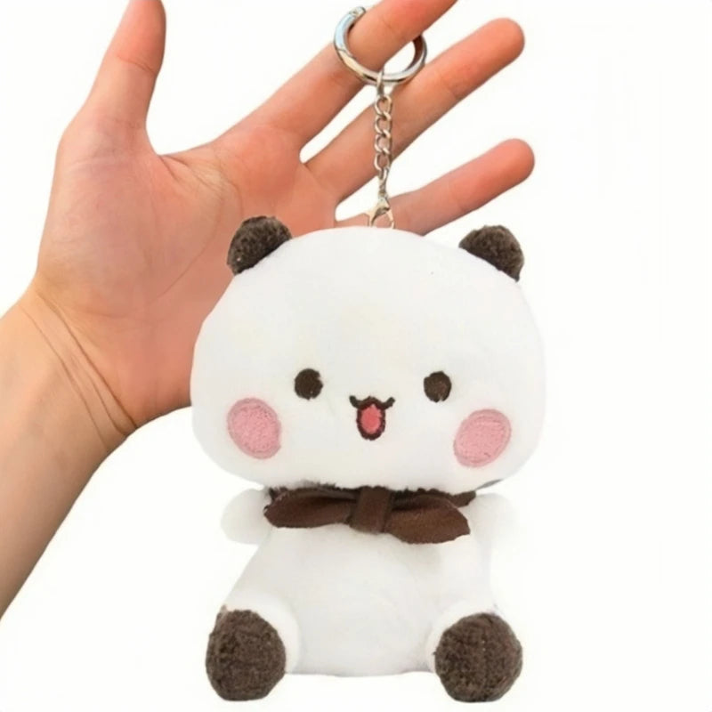 Cartoon Panda Bear Doll Plush Pendant KeyChain Cute Panda Bubu and Dudu Pendant Dolls Couple Gift Kawaii Fluffy Brown Bear Toy