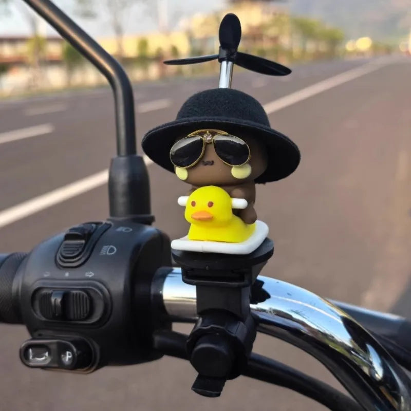 Bubu And Dudu Bike Little Yellow Duck Helmet Car Ornaments Battery Motorcycle Decorative Accessories Anime Figure Model Toy Gift