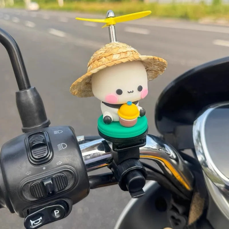 Bubu And Dudu Bike Little Yellow Duck Helmet Car Ornaments Battery Motorcycle Decorative Accessories Anime Figure Model Toy Gift
