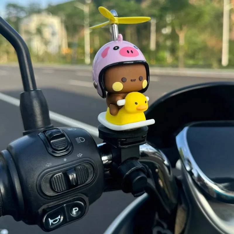 Bubu And Dudu Bike Little Yellow Duck Helmet Car Ornaments Battery Motorcycle Decorative Accessories Anime Figure Model Toy Gift