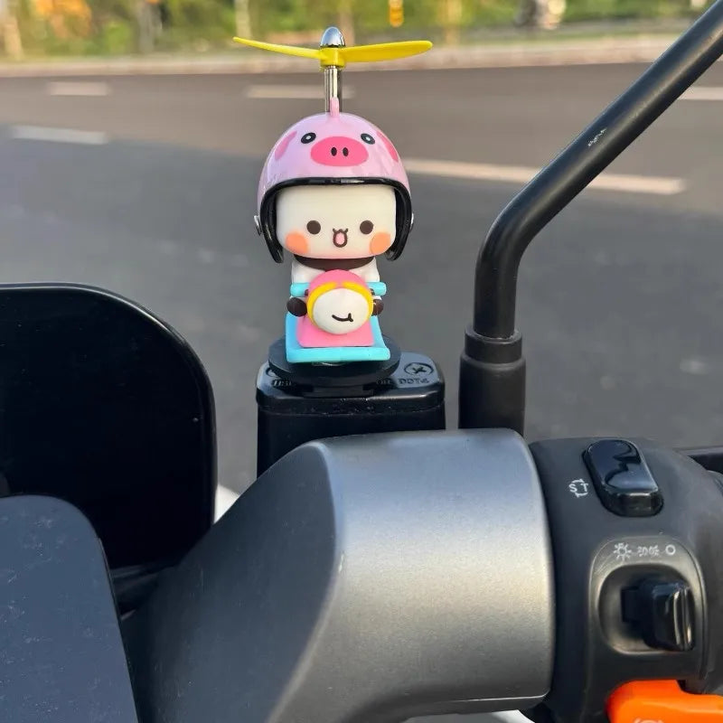 Bubu And Dudu Bike Little Yellow Duck Helmet Car Ornaments Battery Motorcycle Decorative Accessories Anime Figure Model Toy Gift