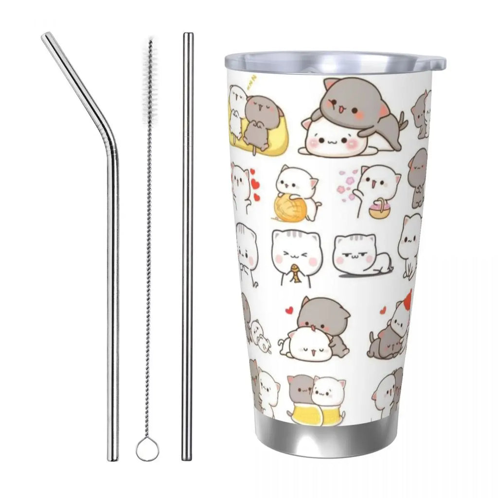 Cute Bear Panda Bubu Dudu 20oz Stainless Steel Car Mug Straw Thermal Iced Travel Cup Vacuum Insulated Coffee Hot Cup