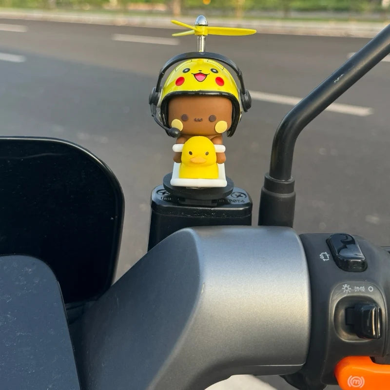 Bubu And Dudu Bike Little Yellow Duck Helmet Car Ornaments Battery Motorcycle Decorative Accessories Anime Figure Model Toy Gift