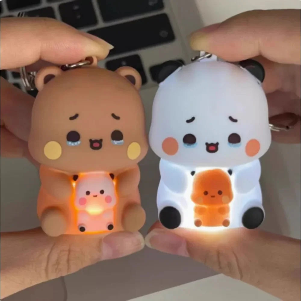 /Bubu Dudu Say I Love You Voice Toys Keychain Yier Panda Bear Glowing Anime Figures Phone Ornament Bag Decoration Couple Gifts