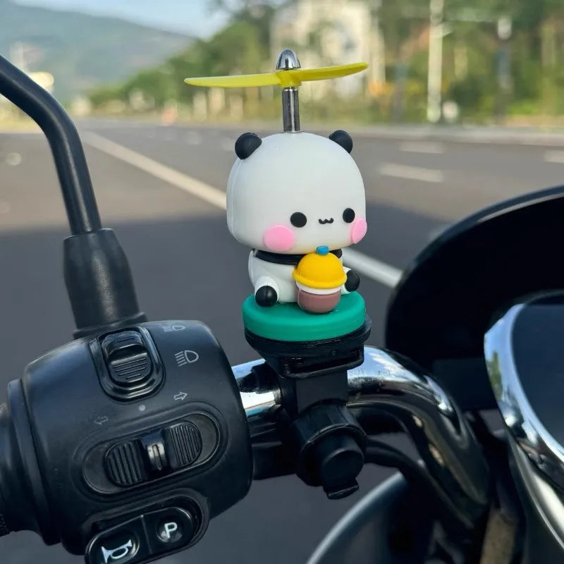 Bubu And Dudu Bike Little Yellow Duck Helmet Car Ornaments Battery Motorcycle Decorative Accessories Anime Figure Model Toy Gift