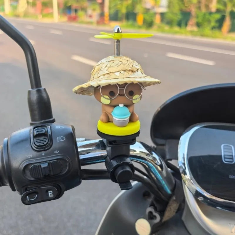 Bubu And Dudu Bike Little Yellow Duck Helmet Car Ornaments Battery Motorcycle Decorative Accessories Anime Figure Model Toy Gift