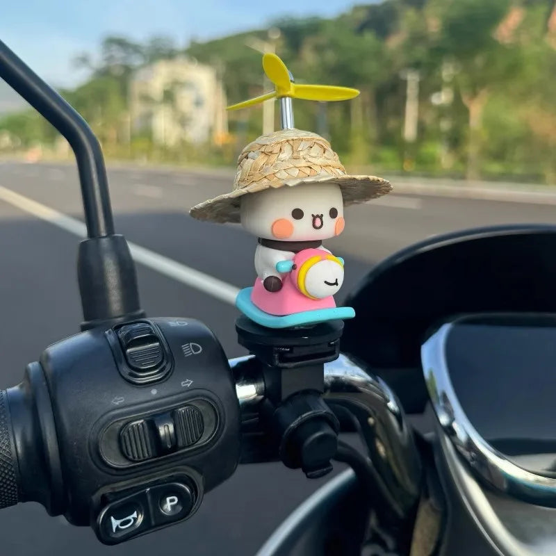 Bubu And Dudu Bike Little Yellow Duck Helmet Car Ornaments Battery Motorcycle Decorative Accessories Anime Figure Model Toy Gift