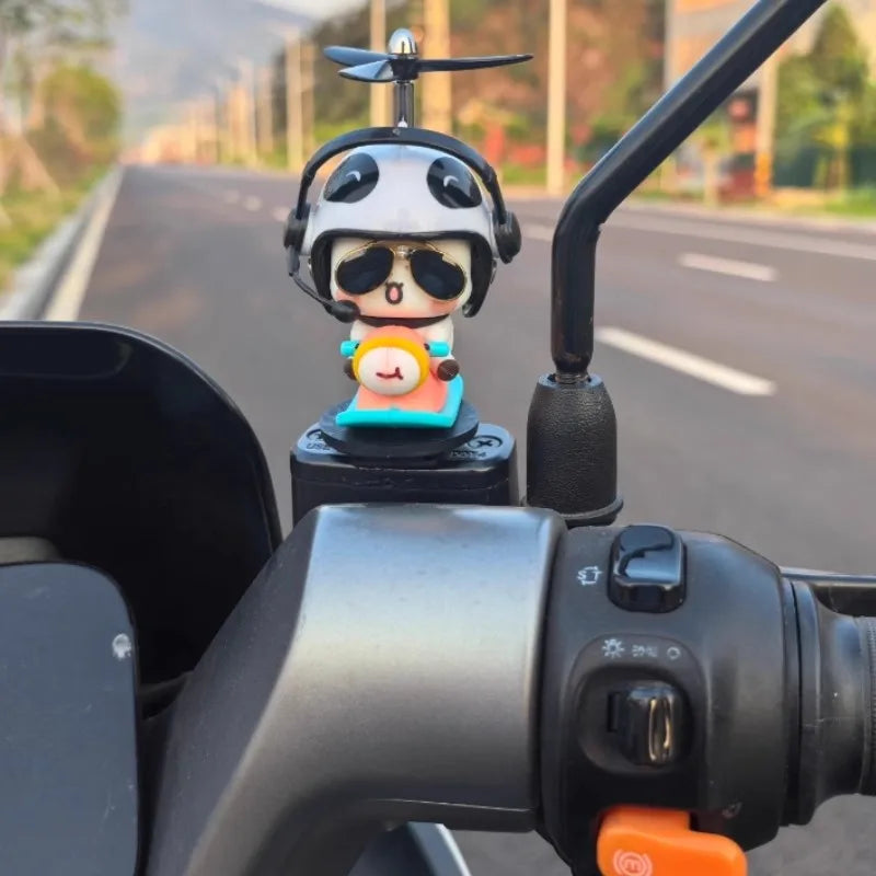 Bubu And Dudu Bike Little Yellow Duck Helmet Car Ornaments Battery Motorcycle Decorative Accessories Anime Figure Model Toy Gift