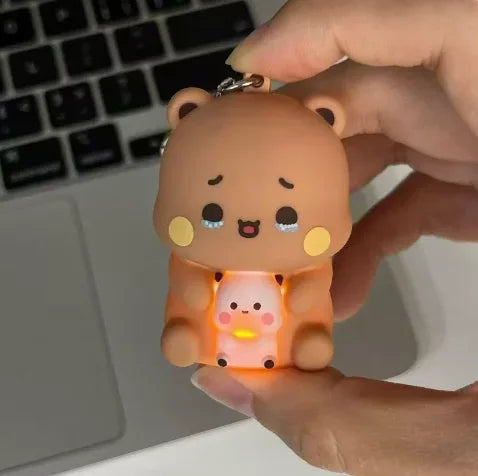 /Bubu Dudu Say I Love You Voice Toys Keychain Yier Panda Bear Glowing Anime Figures Phone Ornament Bag Decoration Couple Gifts