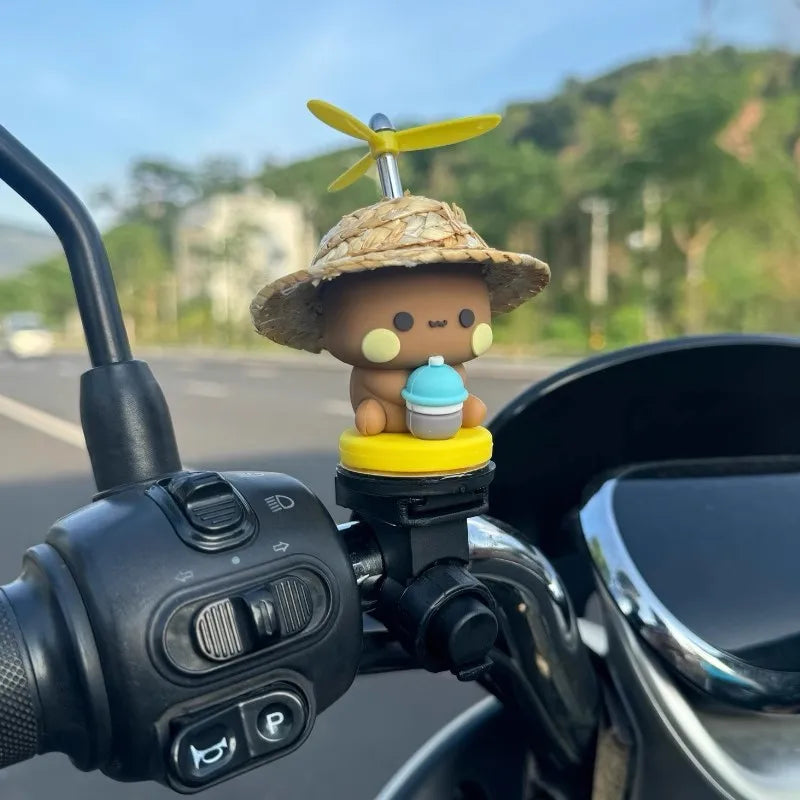 Bubu And Dudu Bike Little Yellow Duck Helmet Car Ornaments Battery Motorcycle Decorative Accessories Anime Figure Model Toy Gift