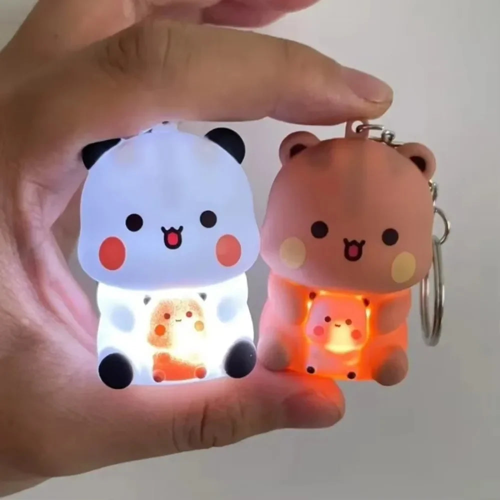 /Bubu Dudu Say I Love You Voice Toys Keychain Yier Panda Bear Glowing Anime Figures Phone Ornament Bag Decoration Couple Gifts
