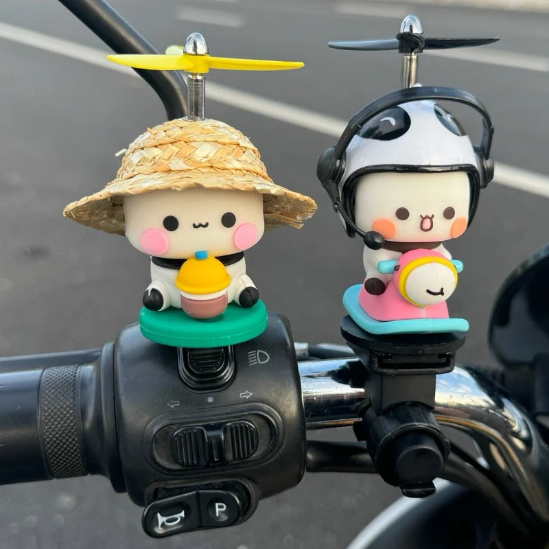Bubu And Dudu Bike Little Yellow Duck Helmet Car Ornaments Battery Motorcycle Decorative Accessories Anime Figure Model Toy Gift